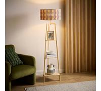 Valuelights Hiru Diamond Print Bamboo Shade Natural 3 Tier Wood Shelf Floor Lamp