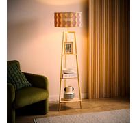 Valuelights Hiru Diamond Print Bamboo Shade Natural 3 Tier Wood Shelf Floor Lamp And Bulb