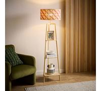 Valuelights Hiru Geo Print Bamboo Shade Natural 3 Tier Wood Shelf Floor Lamp