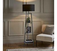 MiniSun | Grey Wooden 3 Tier Floor Lamp with Storage Shelves and Black Shade | Floor Lamps & Torchieres, Home Décor & Improvement Essential