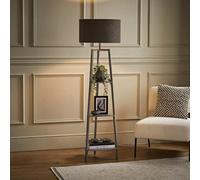 Hiru Grey 3 Tier Wooden Shelf Floor Lamp with Boucle Drum Shade ValueLights Charcoal One Size