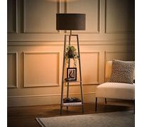 Valuelights Hiru Grey 3 Tier Shelf Floor Lamp With Charcoal Boucle Shade And Bulb
