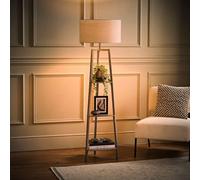 MiniSun | Grey Wooden 3 Tier Floor Lamp with Storage Shelves Light and Grey Shade | Floor Lamps & Torchieres, Home Décor & Improvement Essential | Includes 6W GLS Bulb
