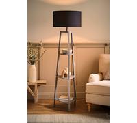 MiniSun | Grey Wooden 3 Tier Floor Lamp with Storage Shelves and Black Shade | Floor Lamps & Torchieres, Home Décor & Improvement Essential | Includes 6W LED E27 Light Bulb
