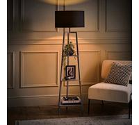 MiniSun | Grey Wooden 3 Tier Floor Lamp with Storage Shelves and Black Shade | Floor Lamps & Torchieres, Home Décor & Improvement Essential | Includes 6W LED E27 Light Bulb