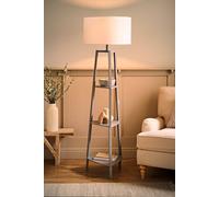 MiniSun | Grey Wooden 3 Tier Floor Lamp with Storage Shelves Light and White Shade | Floor Lamps & Torchieres, Home Décor & Improvement Essential | Includes 6W GLS Bulb