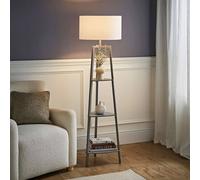 Valuelights Hiru Grey 3 Tier Shelf Floor Lamp With Large Drum Shade And Bulb In White White One Size
