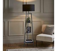 MiniSun | Grey Wooden 3 Tier Floor Lamp with Storage Shelves and Black Shade | Floor Lamps & Torchieres, Home Décor & Improvement Essential | Includes 6W LED E27 Light Bulb