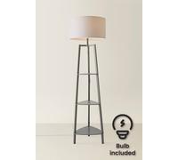 MiniSun | Grey Wooden 3 Tier Floor Lamp with Storage Shelves Light and Grey Shade | Floor Lamps & Torchieres, Home Décor & Improvement Essential | Includes 6W GLS Bulb