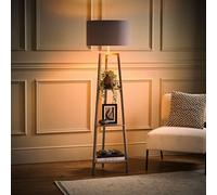 Valuelights Hiru Grey 3 Tier Shelf Floor Lamp With Metallic Copper Inner Shade And Bulb