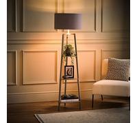 MiniSun | Grey Wooden 3 Tier Floor Lamp with Storage Shelves and Grey/Chrome Shade | Floor Lamps & Torchieres, Home Décor & Improvement Essential | Includes 6W LED E27 Light Bulb