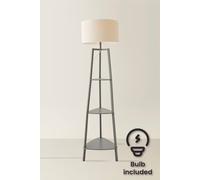 Valuelights Hiru Grey 3 Tier Shelf Floor Lamp With White Trim Linen Shade And Bulb
