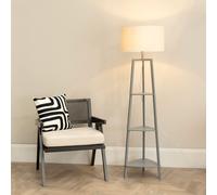 ValueLights | Grey Wooden 3 Tier Shelf Floor Lamp with White Trim Drum Shade Living Room Lounge Light | Floor Lamps, Home Décor & Improvement Essential | Included LED Bulb