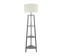 ValueLights | Grey Wooden 3 Tier Shelf Floor Lamp with White Trim Drum Shade Living Room Lounge Light | Floor Lamps, Home Décor & Improvement Essential | Included LED Bulb