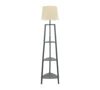 ValueLights | Grey Wooden 3 Tier Shelf Floor Lamp with White Trim Scallop Shade Living Room Lounge Light | Floor Lamps, Home Décor & Improvement Essential | Included LED Bulb