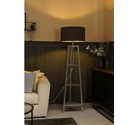 ValueLights Hiru Grey 3 Tier Shelf Wooden Floor Lamp with Large Boucle Reni Shade Grey