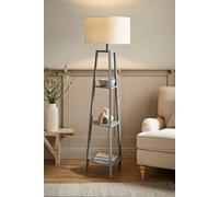 ValueLights Hiru Grey 3 Tier Wood Shelf Floor Lamp with Trimmed Linen Drum Shade in White ValueLights White