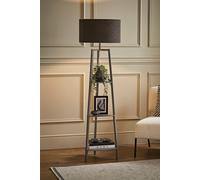 Hiru Grey 3 Tier Wooden Shelf Floor Lamp with Boucle Drum Shade ValueLights Charcoal One Size