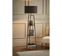 Hiru Grey 3 Tier Wooden Shelf Floor Lamp with Boucle Drum Shade ValueLights Charcoal One Size