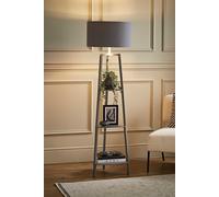 ValueLights Hiru Grey 3 Tier Wooden Shelf Floor Lamp with Grey & Chrome Shade in Metallic Silver ValueLights Metallic Silver