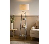 Valuelights Hiru Grey 3 Tier Wooden Shelf Floor Lamp With Large Drum Shade Grey