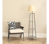 Hiru Grey Three Tier Shelved Wooden Floor with Linen Trim Scallop Tapered Shade ValueLights Grey One Size