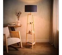 MiniSun | Natural Wooden 3 Tier Floor Lamp with Storage Shelves and Dark Grey Shade | Floor Lamps & Torchieres, Home Décor & Improvement Essential | Includes 6W LED E27 Light Bulb