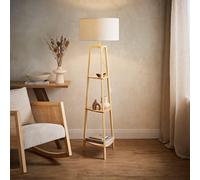 Valuelights Hiru Natural 3 Tier Shelf Floor Lamp With Cream Boucle Shade