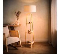 Valuelights Hiru Natural 3 Tier Shelf Floor Lamp With Cream Boucle Shade And Bulb