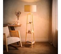 MiniSun | Cream Wooden 3 Tier Floor Lamp with Storage Shelves Light and Cream Shade | Floor Lamps & Torchieres, Home Décor & Improvement Essential | Includes 6W GLS Bulb