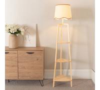 Valuelights Hiru Natural 3 Tier Shelf Floor Lamp With Rust Trim Scallop Shade And Bulb