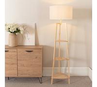 Valuelights Hiru Natural 3 Tier Shelf Floor Lamp With White Trim Linen Shade And Bulb