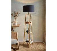 ValueLights Hiru Natural 3 Tier Wooden Shelf Floor Lamp with Large Drum Shade in Black ValueLights Black