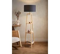 Valuelights Hiru Natural 3 Tier Wooden Shelf Floor Lamp With Large Drum Shade In Charcoal Charcoal One Size