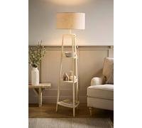 Valuelights Hiru Painted Cream 3 Tier Wooden Shelf Floor Lamp With Drum Lamp Shade Cream
