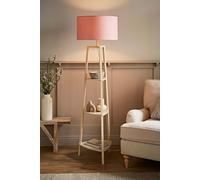 ValueLights Hiru Painted Cream 3 Tier Wooden Shelf Floor Lamp with Drum Lamp Shade in Pale Pink ValueLights Pale Pink