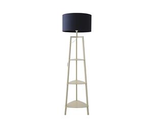 ValueLights | Hiru Painted Cream 3 Tier Wooden Shelf Floor Lamp with Navy Blue Lamp Shade and Bulb | Floor Lamps, Home Décor & Improvement Essential