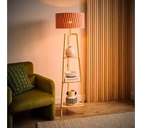 ValueLights | Hiru Shelf Tripod Floor Lamp with Orange Checkerboard Bamboo Shade and Bulb | Floor Lamps, Home Décor & Improvement Essential