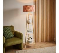 Valuelights Hiru Shelf Tripod Floor Lamp With Orange Checkerboard Bamboo Shade