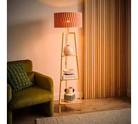 ValueLights | Hiru Shelf Tripod Floor Lamp with Orange Checkerboard Bamboo Shade and Bulb | Floor Lamps, Home Décor & Improvement Essential