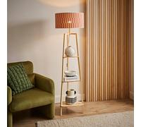 ValueLights | Hiri Shelf Tripod Floor Lamp with Orange Checkerboard Bamboo Shade | Floor Lamps & Home Improvements Essential