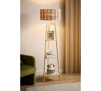 Valuelights Hiru Diamond Print Bamboo Shade Natural 3 Tier Wood Shelf Floor Lamp