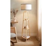 Hiru Three Tier Shelved Wooden Floor with Linen Trim Drum Lamp Shade ValueLights Black One Size