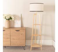 Hiru Three Tier Shelved Wooden Floor with Linen Trim Drum Lamp Shade & LED Bulb ValueLights Black One Size