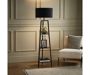 ValueLights Hiru Wooden 3 Tier Shelf Tripod Floor Lamp - Black