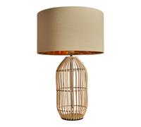 Valuelights Hollins Contemporary Large Natural Rattan Cylinder Table Lamp With Beige Gold Cylinder Shade