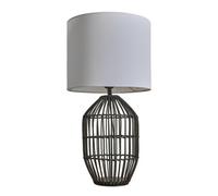 MiniSun | Small Contemporary Matt Black Rattan Table Lamp with a White Shade | Home Décor, Bedside & Desk Lamp