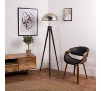 Valuelights Horvit Black Metal Tripod Standing Floor Lamp With Silver Brushed Chrome Dome Shade