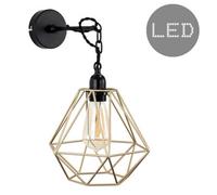 Valuelights Huber Satin Black Wall/ceiling Light Fitting With Gold Metal Cage Shade And 4W Led Bulb In Warm White