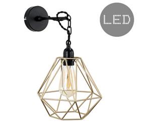 Valuelights Huber Satin Black Wall/ceiling Light Fitting With Gold Metal Cage Shade And 4W Led Bulb In Warm White